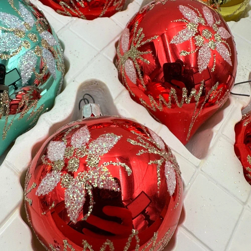 Vtg Christmas Glass Ornaments Red Green Gold Romania Old World Commodore Lot 18
